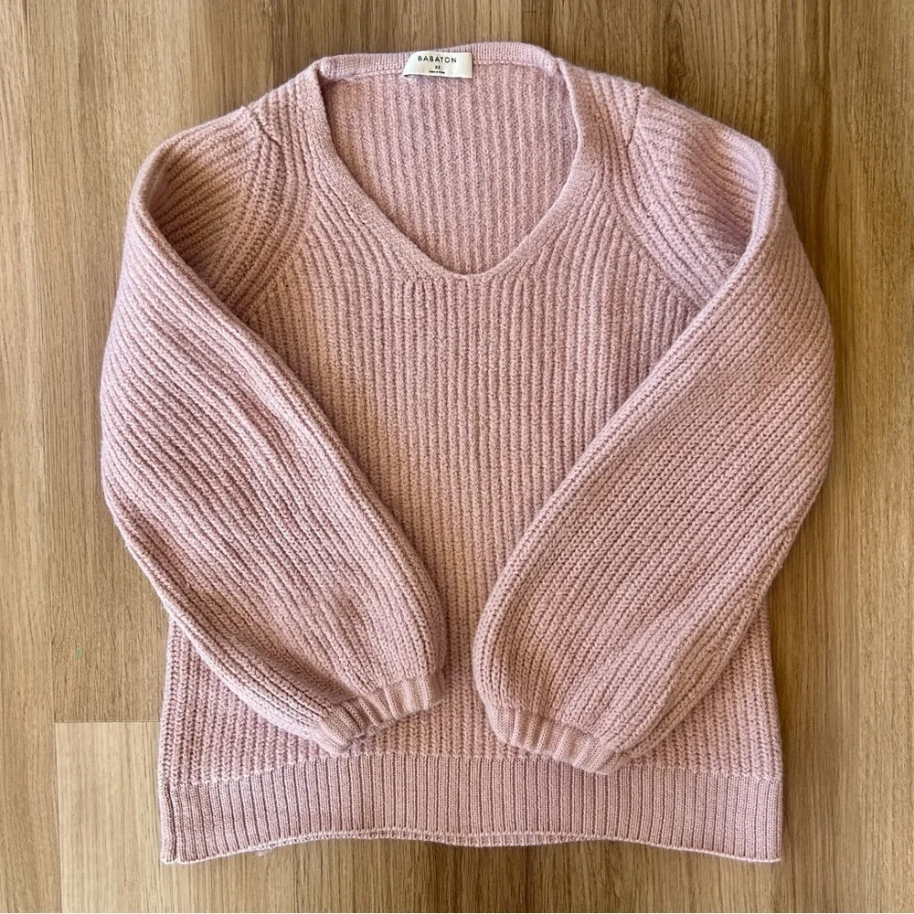 Aritzia Babaton Valadon Balloon Sleeve Sweater Mauve XS Merino Wool